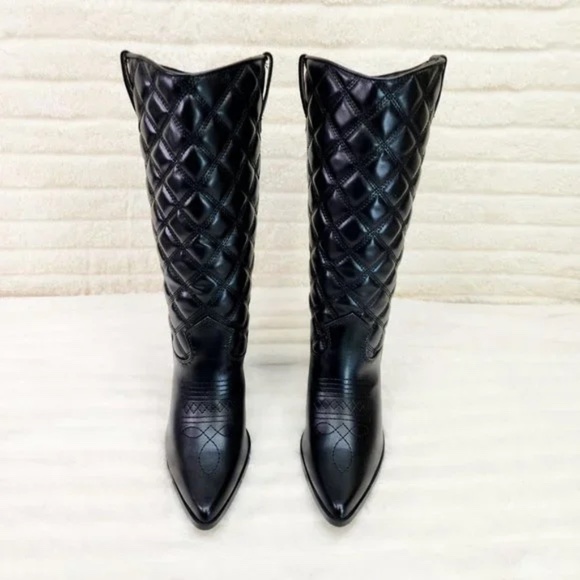 Cape Robbin Black Quilted Faux Leather Western Mid Calf Cowgirl Boots - Picture 6 of 11